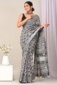 Hand Block Printed Linen Saree With Unstitched Blouse CMSRE08SV0147