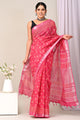 Hand Block Printed Linen Saree With Unstitched Blouse CMSRE08SV0149