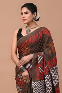 Printed Pure Cotton Mulmul Saree With Blouse