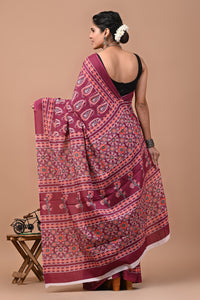 Printed Pure Cotton Mulmul Saree With Blouse