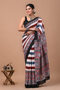 Printed Pure Cotton Mulmul Saree With Blouse