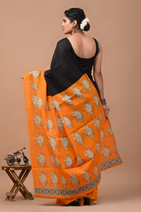 Printed Pure Cotton Mulmul Saree With Blouse