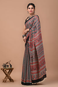 Printed Pure Cotton Mulmul Saree With Blouse