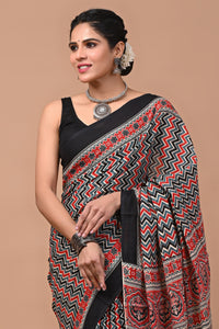 Printed Pure Cotton Mulmul Saree With Blouse