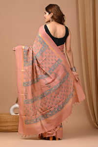 Crafts Moda Beautiful Block Printed Assam Silk Saree