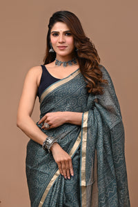Pure Silk Kota Block Print Saree With blouse ( Saree Weight 170 grm)