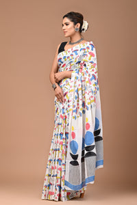 Exclusive Printed Pure Cotton Mulmul Saree With Blouse