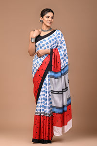 Exclusive Printed Pure Cotton Mulmul Saree With Blouse