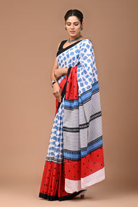 Exclusive Printed Pure Cotton Mulmul Saree With Blouse