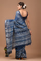 Block Printed Cotton linen Saree With Unstiched Blouse