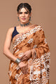 Block Printed Cotton linen Saree With Unstiched Blouse