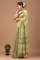 Block Printed Cotton linen Saree With Unstiched Blouse