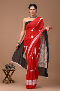 Printed Pure Cotton Mulmul Saree With Blouse