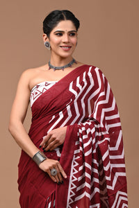 Printed Pure Cotton Mulmul Saree With Blouse