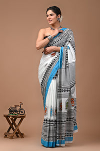 Printed Pure Cotton Mulmul Saree With Blouse