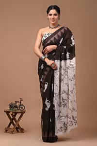 Printed Pure Cotton Mulmul Saree With Blouse