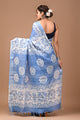 Block Printed Cotton linen Saree With Unstiched Blouse