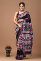 Block Printed Cotton linen Saree With Unstiched Blouse