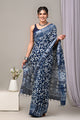 Hand Block Printed Linen Saree With Unstitched Blouse