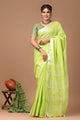 Plain linen Saree With Ajrak Printed Unstiched Blouse