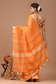 Plain linen Saree With Ajrak Printed Unstiched Blouse