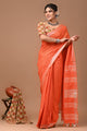 Plain linen Saree With Ajrak Printed Unstiched Blouse