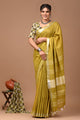 Plain linen Saree With Ajrak Printed Unstiched Blouse