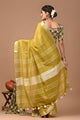 Plain linen Saree With Ajrak Printed Unstiched Blouse