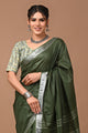 Plain linen Saree With Ajrak Printed Unstiched Blouse