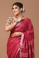 Plain linen Saree With Ajrak Printed Unstiched Blouse