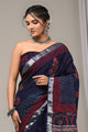 Traditional Block Printed Cotton Linen Saree With Blouse