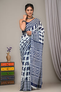 Printed Pure Cotton Mulmul Saree With Blouse