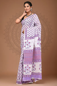 Crafts Moda Exclusive Pure Cotton Hand Block Printed Saree With Blouse