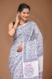 Crafts Moda Exclusive Pure Cotton Hand Block Printed Saree With Blouse