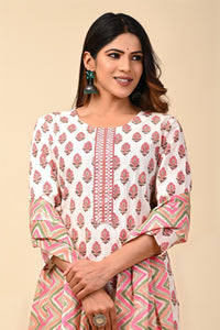 Cotton Hand Block Butti Print Suit Set in shade of Light Pink