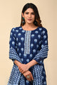 Cotton Hand Block Print Suit Set in Indigo Blue Color