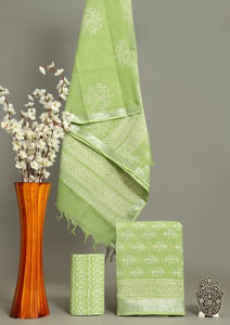 Hand Block Printed Cotton Linen Suits With Linen Dupatta CMSUT09PR0076
