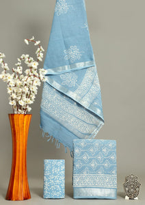 Hand Block Printed Cotton Linen Suits With Linen Dupatta CMSUT09PR0092