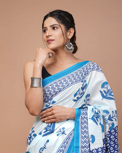 Printed Pure Cotton Mulmul Saree With Blouse