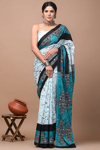 Printed Pure Cotton Mulmul Saree With Blouse