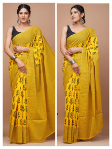 Printed Pure Cotton Mulmul Saree With Blouse