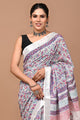 Block Printed Cotton linen Saree With Unstiched Blouse