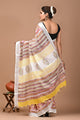 Block Printed Cotton linen Saree With Unstiched Blouse