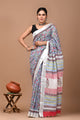 Block Printed Cotton linen Saree With Unstiched Blouse