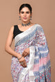 Block Printed Cotton linen Saree With Unstiched Blouse