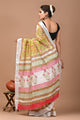 Block Printed Cotton linen Saree With Unstiched Blouse