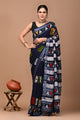 Block Printed Cotton linen Saree With Unstiched Blouse