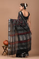 Block Printed Cotton linen Saree With Unstiched Blouse