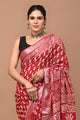 Block Printed Cotton linen Saree With Unstiched Blouse