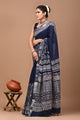 Block Printed Cotton linen Saree With Unstiched Blouse